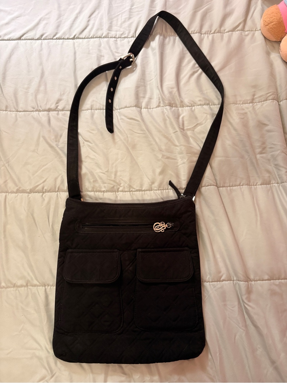 Vera Bradley- New- Black Quilted Crossbody Bag with Front Flap Pockets